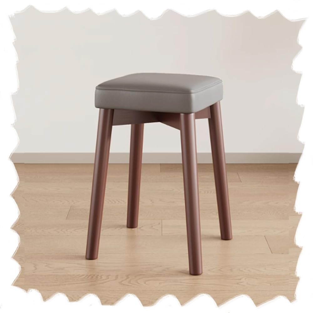 Taburete De Bar De Madera, Taburete Cuadrado Apilable, 45cm Silla De Mostrador, Taburete Acolchado Portátil para Comedor, Salón, Cocina(Walnut Dark Grey)