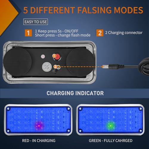 Image of Nilight 2PCS Blue Strobe Magnetic Lights Surface Mount Waterproof | Portable Warning Hazard Light 42LED 5 Patterns for 12V 24V Off Road Eergency Vehicles