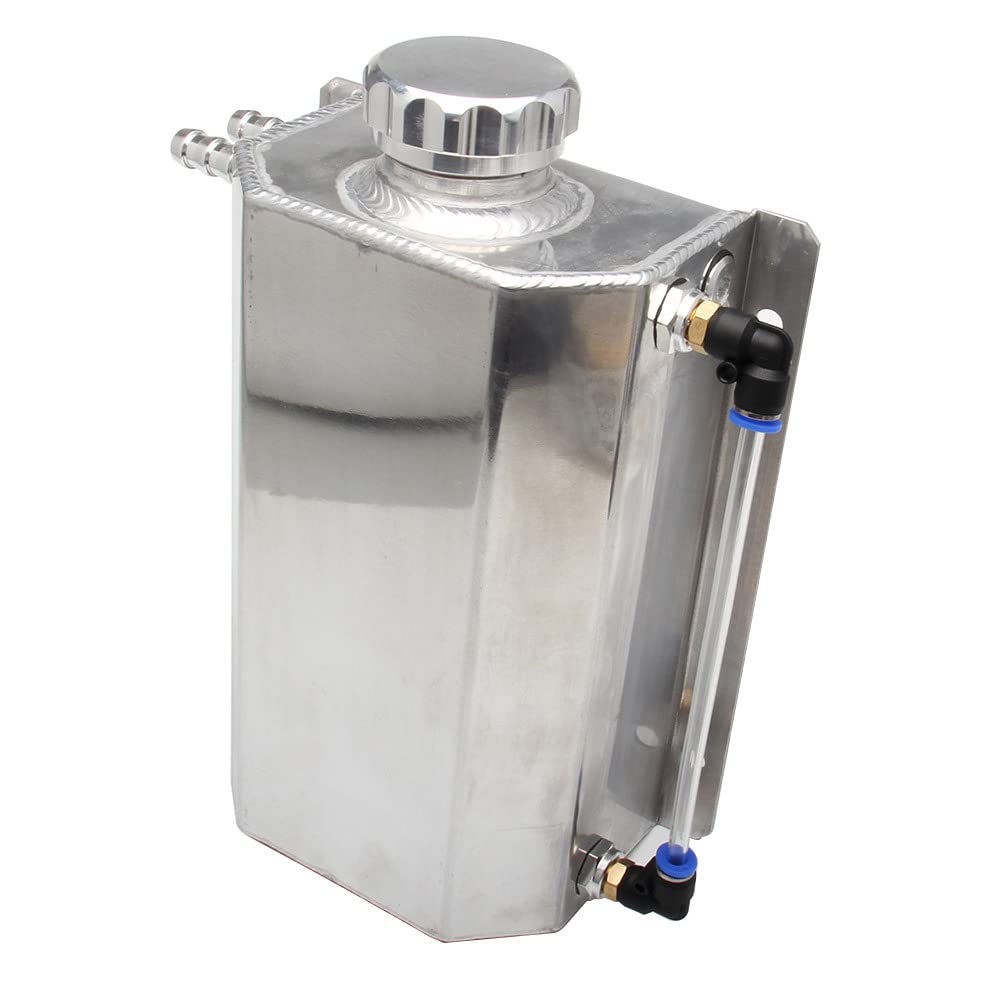 Universal - Serbatoio di troppopieno liquido di raffreddamento per radiatore 2 L, serbatoio di troppopieno liquido di raffreddamento in alluminio lucido 2 L