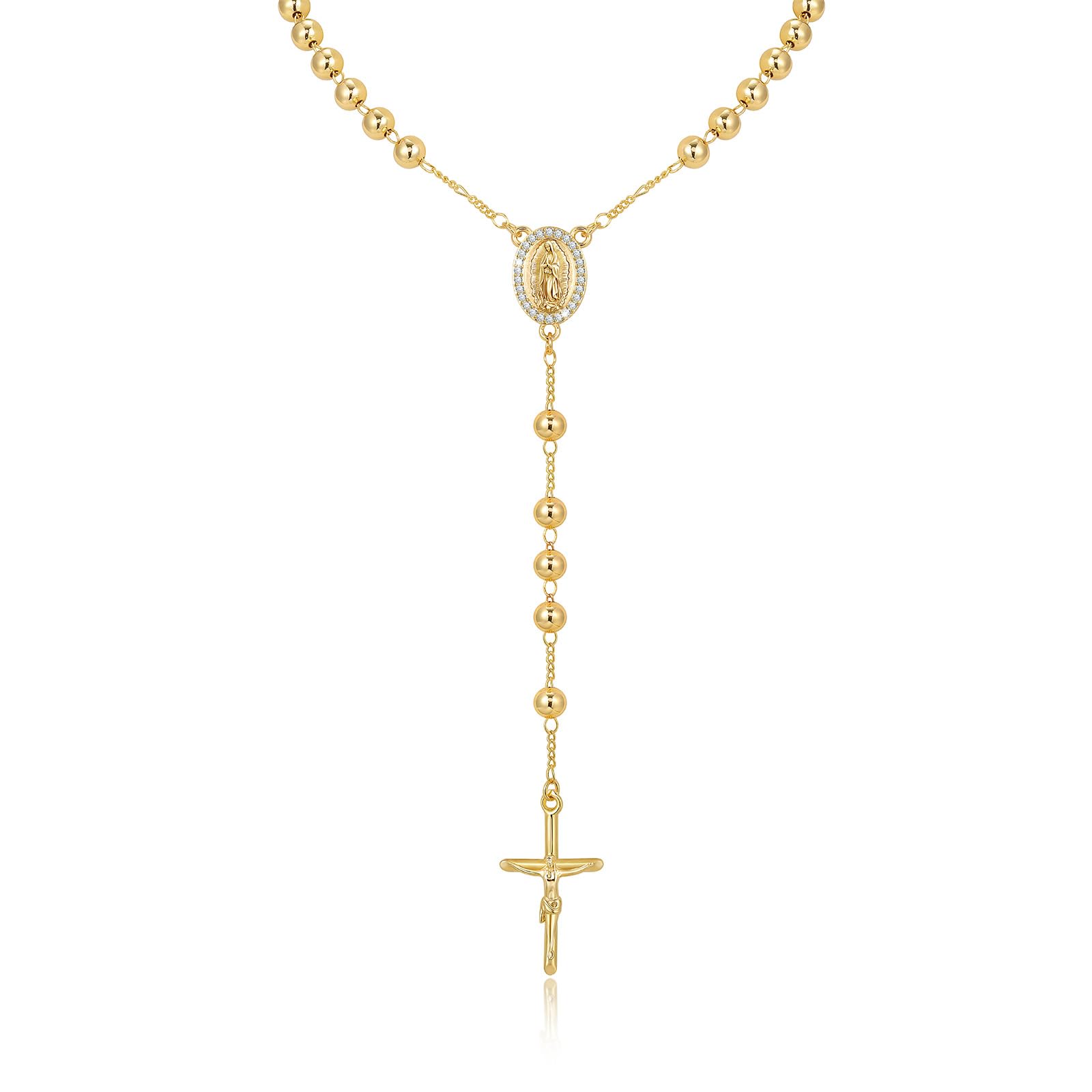 Gold Rosary Necklace for Women - 14k Gold Plated Virgin Mary Necklaces,Non Tarnish Golden Catholic Rosary Beads Cross Y Necklace,Rosarios Catolicos Crucifix Jewelry,Religious Virgen de Guadalupe Gift