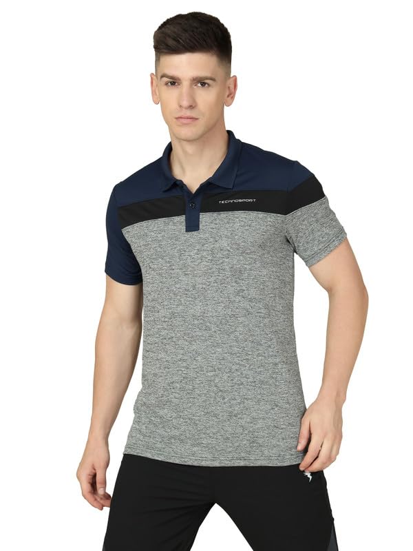 Image of TECHNOSPORT Men's Polo Neck Colorblock Half Sleeve T-Shirt - (MTP741 PRNT)