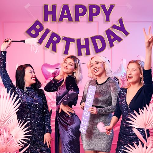Image of Pre-Strung Happy Birthday Banner - Purple Party Decorations