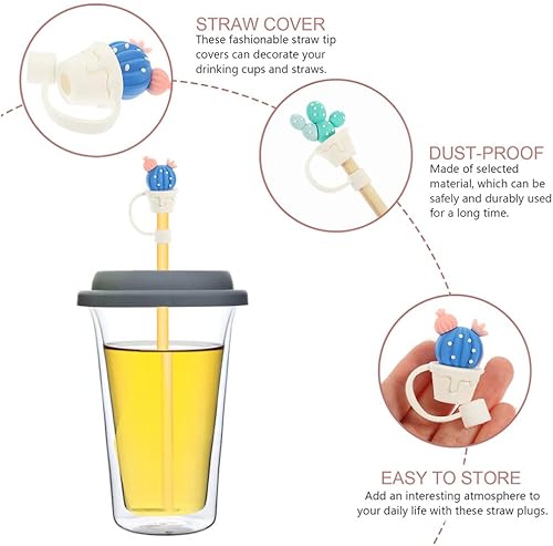 Miniatura 2 de Healifty Tapones de paja para vasos, paquete de 8 tapas reutilizables de silicona para popotes de 0.315 a 0.315 pulgadas