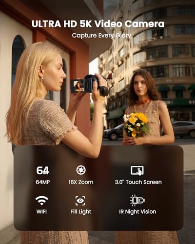 5K Video Camera Camcorder 64MP Cameras for Filming with 3 270 Rotatable Touch Screen 16X - image 3