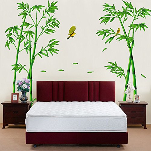 Wallpark Grand Vert Bambou Forêt Oiseau Amovible Stickers Muraux Autocollants, Salon Chambre Maison DIY Décoratif Adhésif Stickers Mural