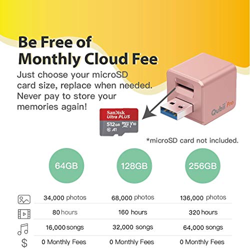 Qubii Pro Photo Storage Device for iPhone & iPad, Auto Backup Photos & Videos, Photo Stick for iPhone, Digital Photos Organizer【microSD Card Not Included】- Rose Gold - Thumbnail 3