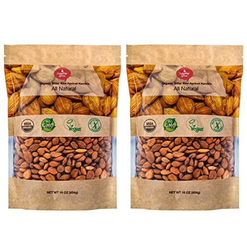 Mighty Apricot USDA Organic Bitter Apricot Kernels(1LB) 16oz (2 Pack), Natural Raw Bitter Apricot Seeds, Vegan, Non-GMO, Gluten Free, Great source of Vitamin B17 and B15, Maximum 3 Kernels/day