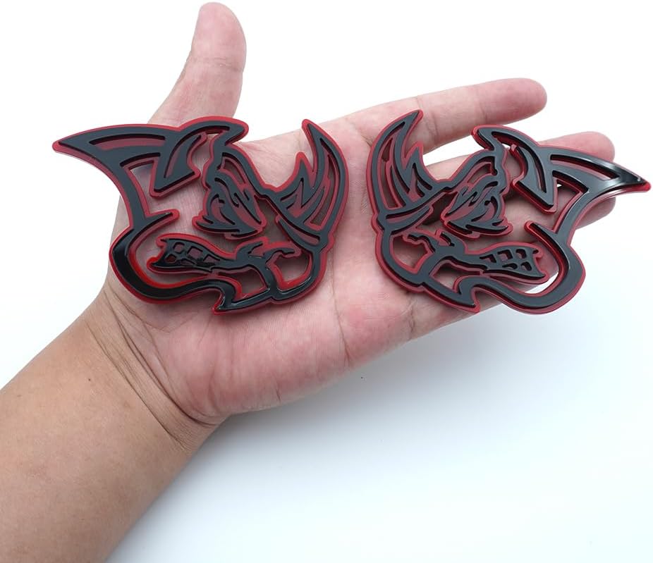 Pair Set Rhino Car Emblem 3D Badge Custom New Decal Replacement for Universal Car Vehicle, Truck, Motorcycle Door Window Decoration (Redline)