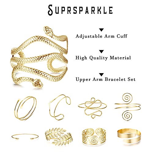 9/10Pcs Arm Cuff Upper Arm Band Cuff Bracelet For Women Minimalist Boho Bangle Gold Adjustable Open Armlet Armband Costume Jewelry Set2
