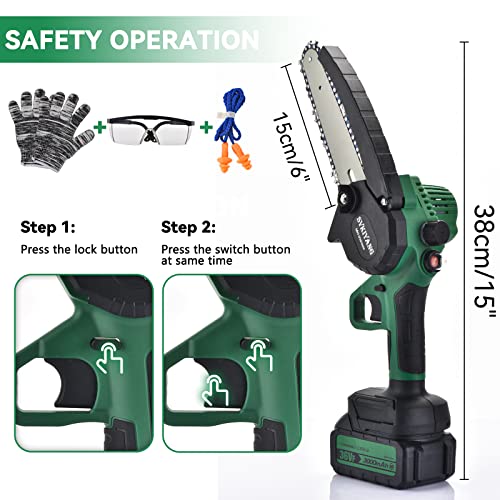 Akku-Kettensäge Mini motorsäge 6-Zoll,Mit Öltank, Autokettenspannung Einstellung, Hilfsgriff, 2 Kette, 2 Akku,für Holzschneiden Innen – Bild 6