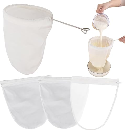 5 bolsas de colador de malla ultra fina de alta calidad con mango de acero inoxidable, bolsas reutilizables para leche de nuez, paños de queso para