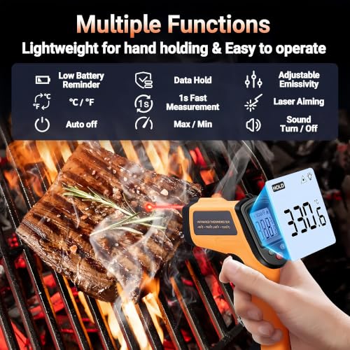 Image of Digital Infrared Thermometer Gun for Cooking,BBQ,Pizza Oven, Infrared Thermometer Laser with Backlight,-58℉~712℉(-50℃~380℃) Handheld Non Contact Heat Laser Temperature Gun (Not for Human)