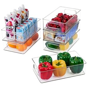 Vtopmart Fridge Organiser Set of 6, Kitchen Storage Box & Organisation, Stackable Fridge Organiser Box, BPA Free (bisphenol A.) Storage, Ideal for Kitchens, Fridges, Cupboards