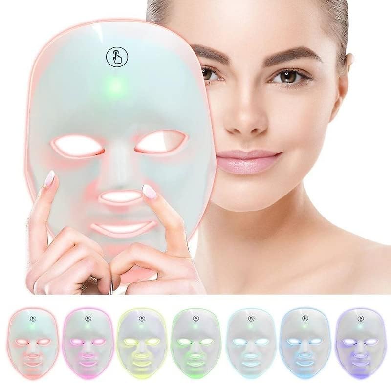 Wireless Led Face Mask Light Therapy, 7 Led Light Therapy Facial Skin Care Mask, Blue & Red Light for Acne Photon Mask, Korea PDT Technology for Acne Reduction