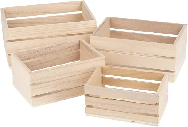 Korb Holz: 4 kleine rechteckige Holz-Kisten in verschiedenen Größen für Dekoration