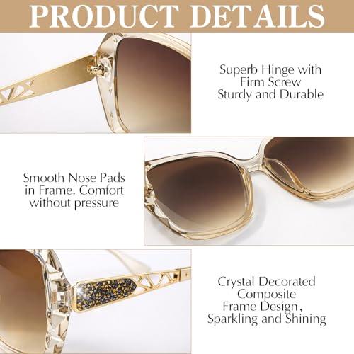 Image of DragonflyDreams Women Large Sunglasses, UV 400 Glasses | Oversized Classic Trend Ladies Sunglasses Sparkling Large Frame