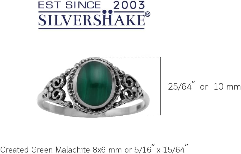 Silvershake 8x6mm Oval Shape Inlay 925 Sterling Silver Filigree Victorian Style Ring