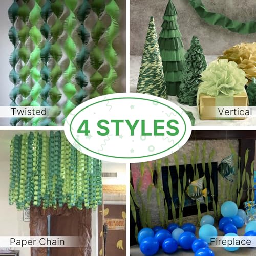 Image of PartyWoo Olive Green Crepe Paper Streamers 8pcs 656 ft Pack of Dusty Sage Green Crepe Paper Sheets for Birthday Baby Shower Graduation Woodland Dinosaur Jungle Football Theme Party Decorations
