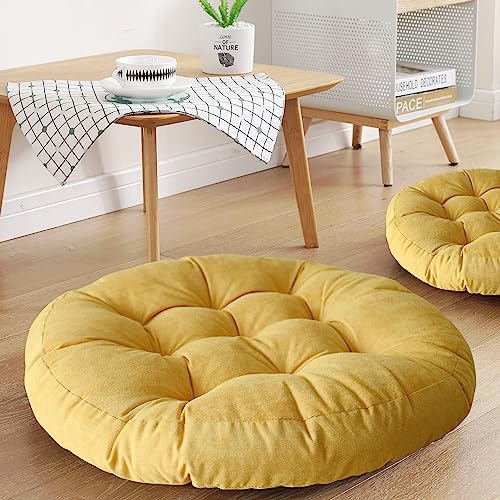 Sexysamba Round Floor Seat Pillows Cushions 22" X 22", Soft Thicken Yoga Meditation Cushion Pouf Tufted Corduroy Tatami Floor Pillow Reading Cushion Chair Pad Casual Seating For Adults & Kids, Yellow #TOP4