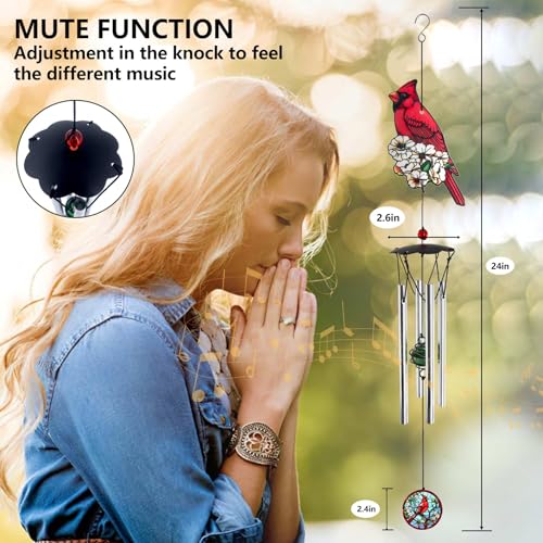 Image of ASTARIN Small Wind Chimes Memorial Personalized, Custom Tree and Cardinal Sympathy Wind Chime, Windchimes in Memory of a Loved One, Remembrance Gifts for Woman