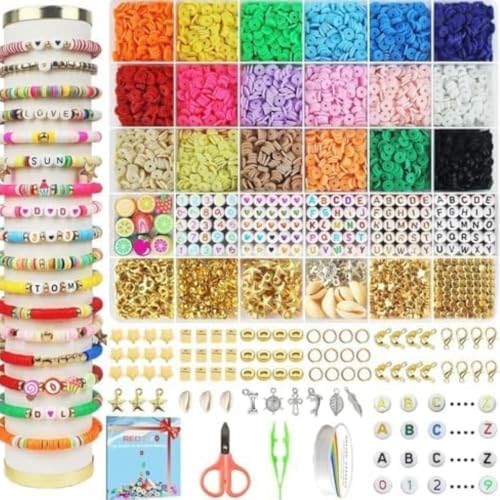 Reviews de Kits para hacer bisutería Top 10. 44 Triko Kit para Hacer Pulseras, 5100 Cuentas para Hacer Pulseras, Bisutería para Hacer Pulseras, de Arcilla Polimérica, Dijes y Accesorios para Bisutería, Ideal para Joyas de...
