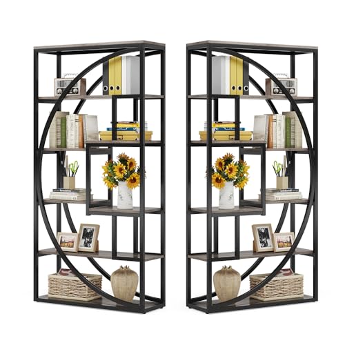 Image of Tribesigns Bookshelf, Industrial 5-Tier Etagere Bookcase, 70.8 inch Tall Bookshelf with 8 Storage Shelf, Book Shelf Display Tack Shelving Unit for Home Office (Vintage Grey,2PC)