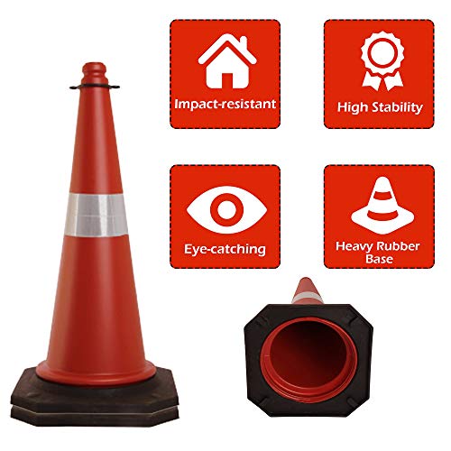 Image of LADWA Road Traffic Cone, Pack of 2 cones 750mm, with 2 mtr chain + 2 hooks, (Safety Cone, Traffic Safety Cone, Road Safety Cone with Reflective Strips Collar)