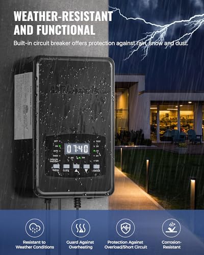 Image of 200W Low Voltage Landscape Transformer, Weatherproof Outdoor Low Voltage Transformer, 120V AC to 12 /14V AC, Landscape Lighting Transformer with Timer and Photocell Sensor, ETL Listed D11LT06