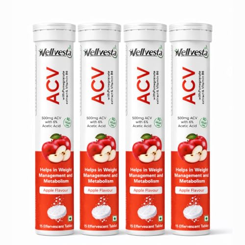 Image of ACV Effervescent Tablet, Apple Flavour, with Pomegranate Extract & Vitamin B6, 500mg, No Sugar Added, (pack of 4)