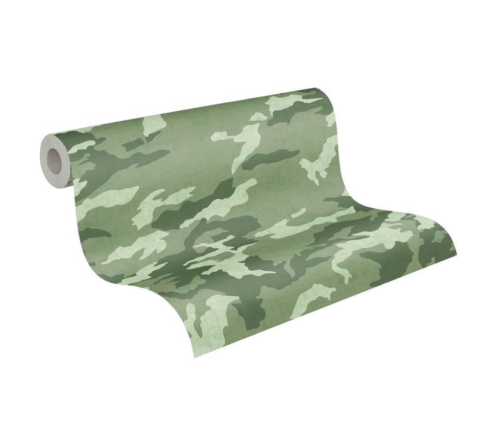 A.S. Création papier peint intissé à motif pour enfants en vert – papier peint camouflage 10,05 x 0,53 m – 771731