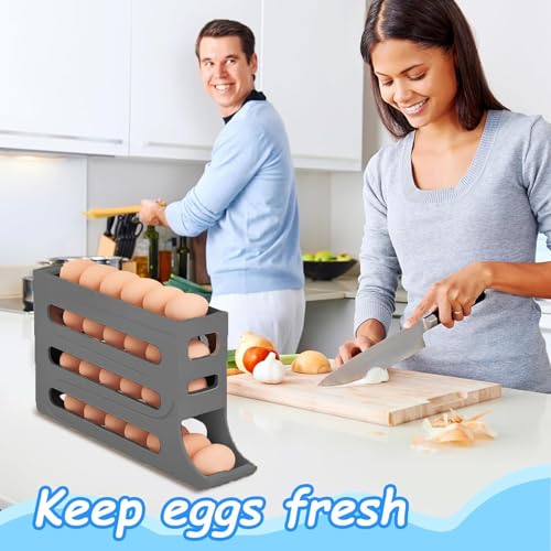 Image of Egg Holder and tray for Fridge - 4 Tiers 30 Egg Dispenser Large Capacity Automatic Rolling Egg Container Refrigerator Organizer for Kitchen, Pantry & Countertop (Grey)