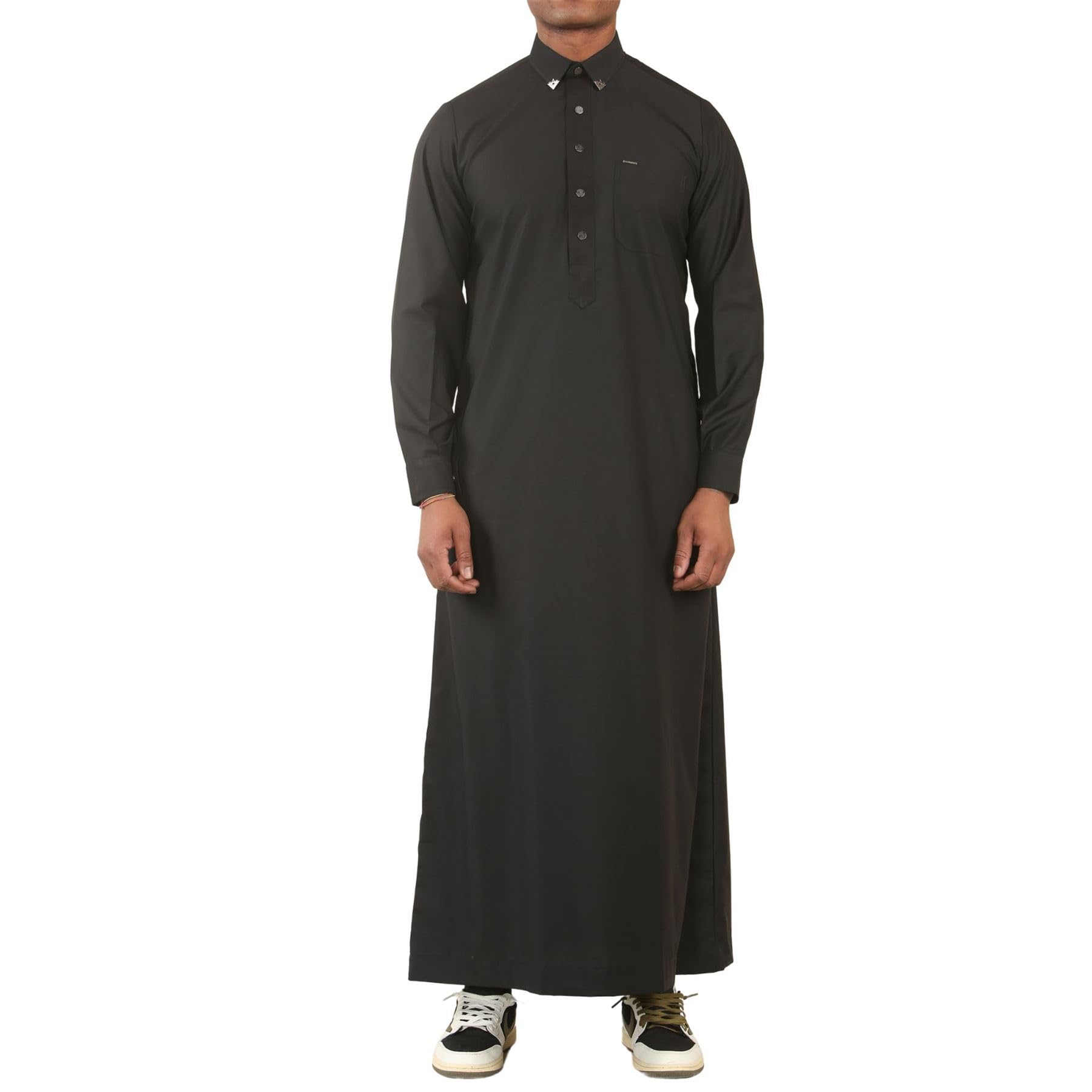 Thobez Men's Black Thobe Saudi Emirati Jubba Islamic Clothing Muslim Kaftan Eid Robe Shirt Collar - 52