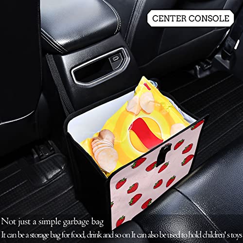 Image of Cute Strawberry Pink Car Trash Can Foldable Hanging Car Trash Bag Bin Auto Garbage Can Leak-Proof Car Organizer(Large)