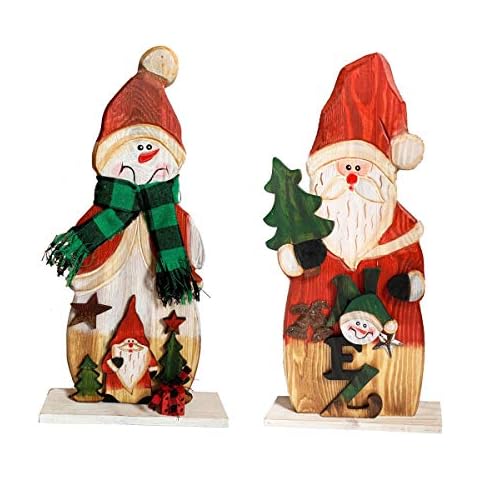 Grace Home Rustic Wood Standing Snowman & Santa Claus Figurines Christmas Ornament Tabletop Mantel Centerpieces Decoration Winter Decoration 14.5" H Cover