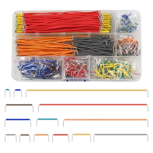 Kit de 840 Piezas Breadboard Puentes de Alambre Kit, Cable de Puente Forma de U Jumper Wires, 14 Longitudes Surtidas (2mm-125mm) para Prototipos Electrónicos y Circuitos DIY con Caja de Almacenamiento