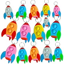 20 Packs Bulk Rockets Shape mini pop Bubble Fidget Key Chain,for kids toys School summer classroom Student Prizes Gifts,Birthday Party Favors