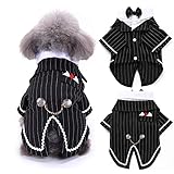 Bonaweite Dog Black Suit Costume, Pet Halloween Costume with Bow Tie, Formal Boston Tuxedo Shirt for Small Medium Large Puppy Dogs, Cat Dark Bride Costume Prince Wedding Clothes