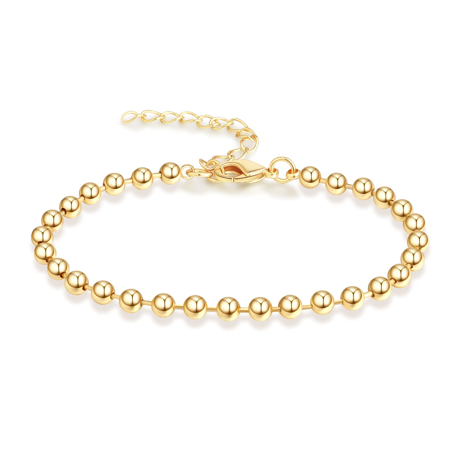 Gokeey Gold Bead Bracelet for Women,18K Gold Plated Bead Ball Bracelet Stretchable Elastic Bracelet