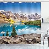 Ambesonne Landscape Shower Curtain, Idyllic View of Moraine Lake at Sunset in Canadian Rocky...