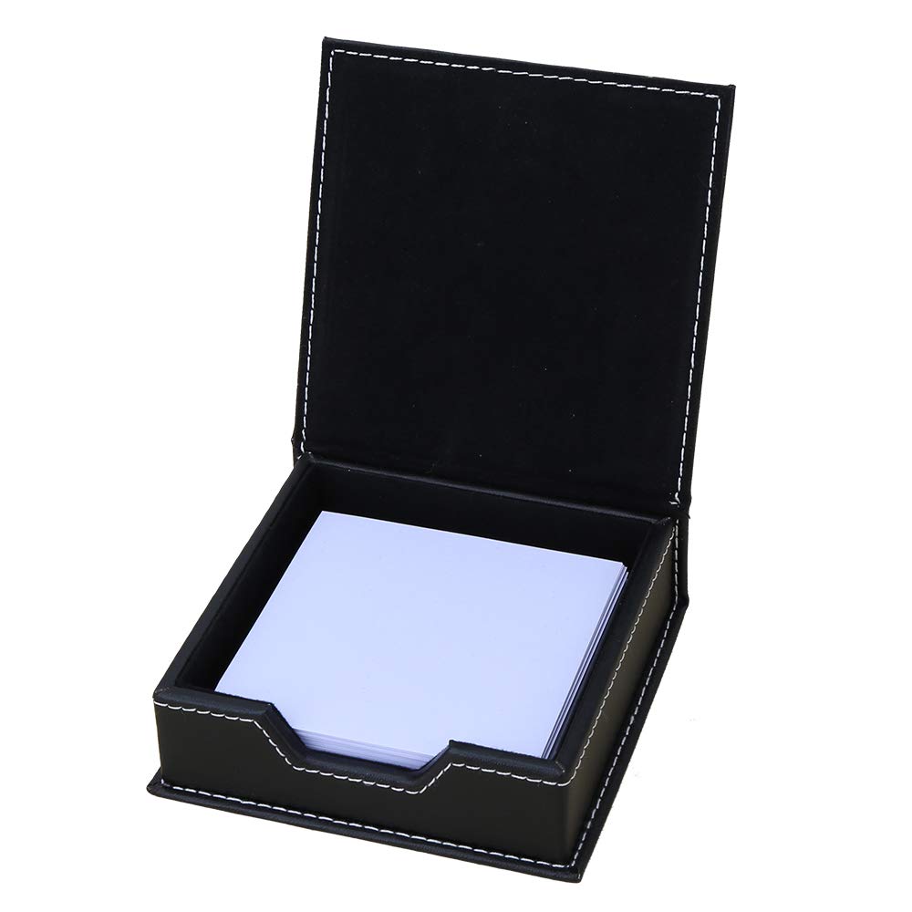 GORESE Leather Sticky Memo Notes Holder Desk Organiser Box (Black)