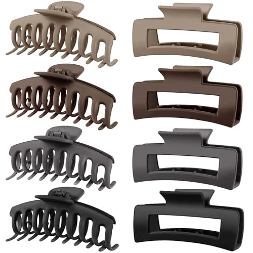 Image of ANNA CREATIONS 8 Pcs Korean Fashion Matte Hair Claw Clips Strong Hold Clutcher for Thick & Thin Hair Accessories Clutches for Women & Girls