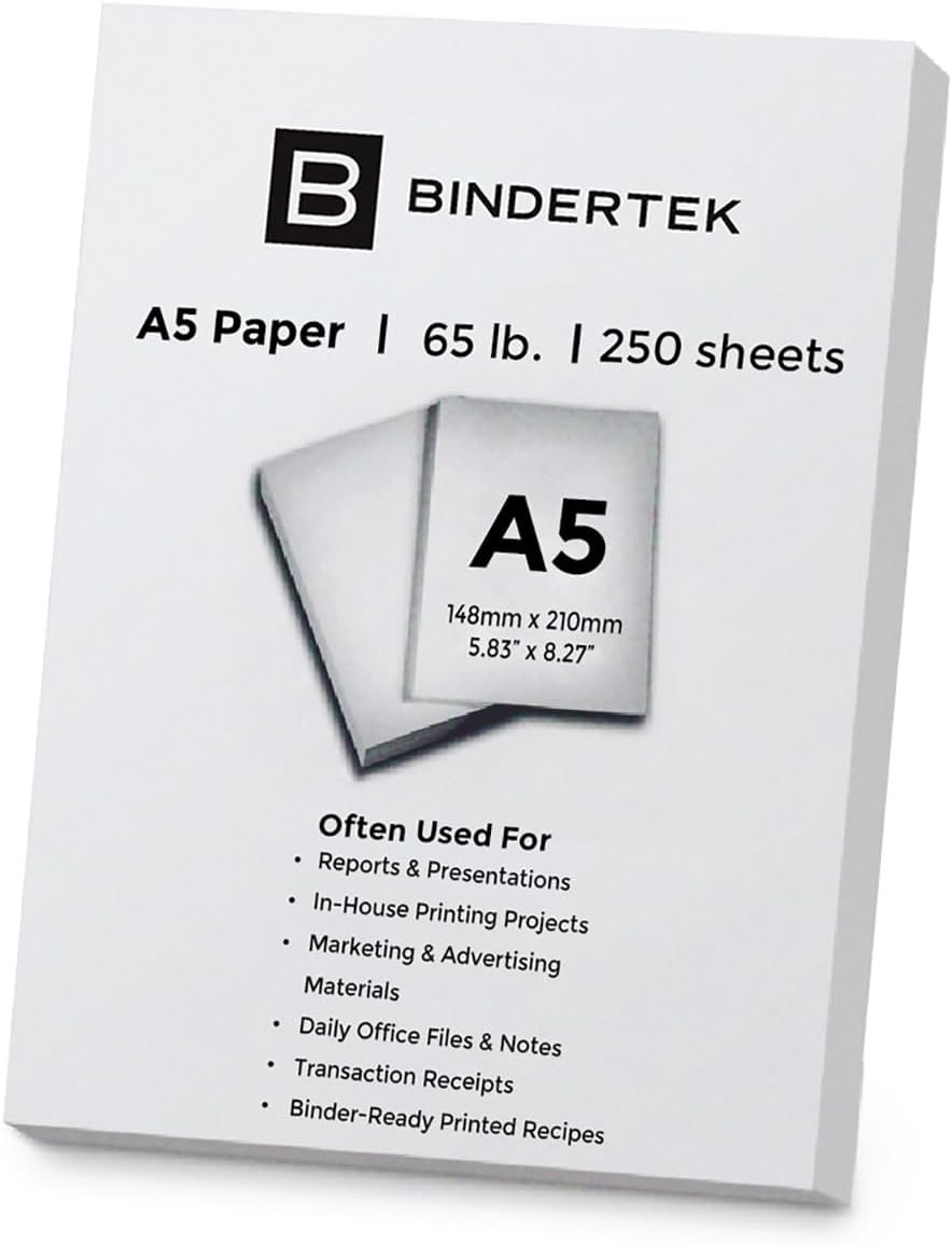 Bindertek 65 lb. A5 Size 5.83" x 8.27" Multi-Purpose Card Stock, Ream of 250 Sheets, Perfect for Presentations, Prints and Cards, Acid Free Archival Quality