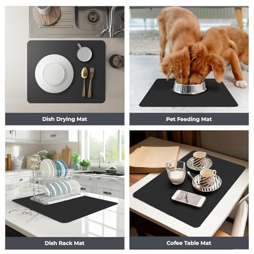 Image of Dish Drying Mat for Kitchen | Super Absorbent Microfiber Dish Drainer | Anti-Slip Quick Drying for Utensils, Glasses & Plates | Washable Kitchen Accessories | Washable Sink Organizer Pad (40 *60)