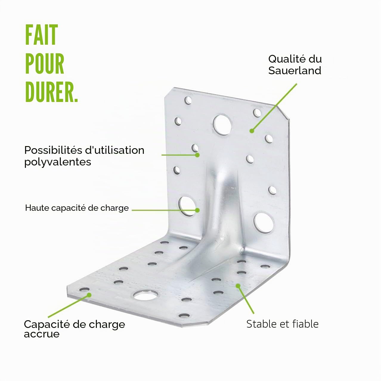 GAH-Alberts 837563 Équerre d'assemblage renforcée avec nervure | galvanisée Sendzimir | 90 x 90 x 65 mm | kit de 50