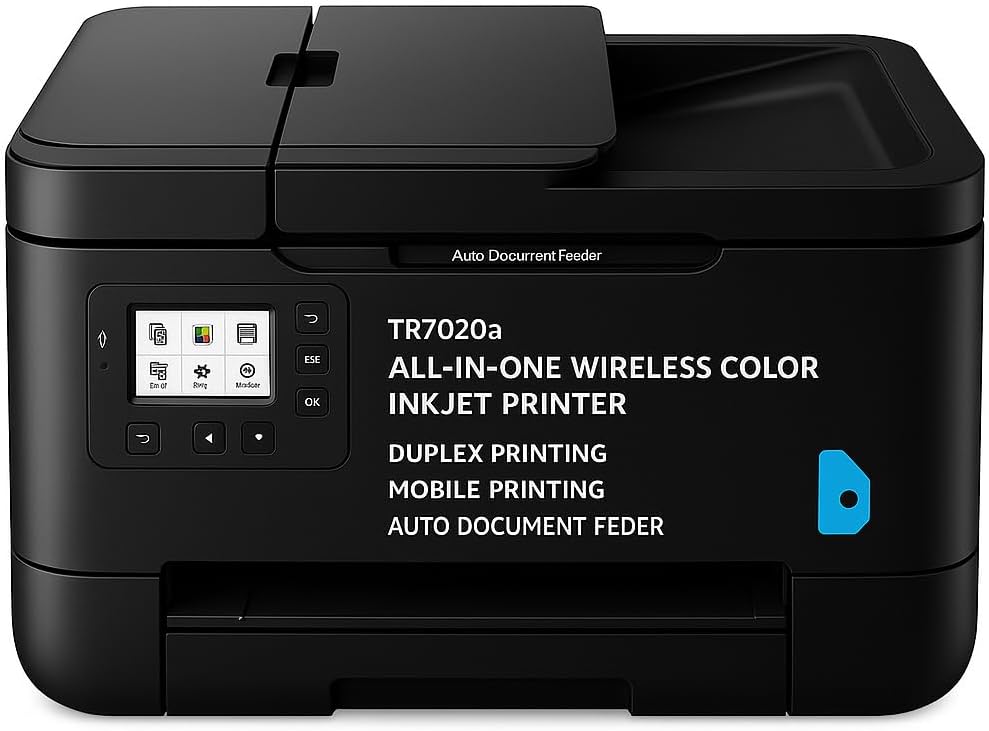 TR7020a All-in-One Wireless Color Inkjet Printer, Black, with Auto Duplex Printing, Mobile Printing, Auto Document Feeder, Alexa Compatible, High-Performance Office Printer Over 1 LB TR7020ABLACK
