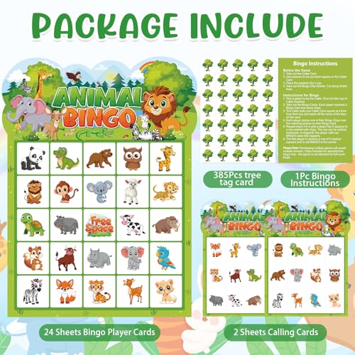 image for Leezead Animal Bingo Game for Toddler Adults, 24 Players Jungle Safari
