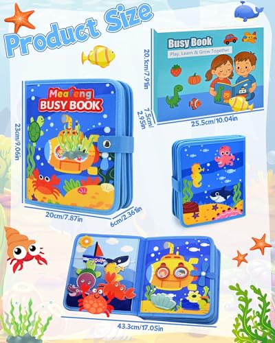 Image of Ocean Busy Board for Toddlers 1-3 - Montessori Learning Toy with Sea Animals & Life Skills, Travel Book for 1 2 3 Year Old Boys Girls, Educational Toddler Toy for Car & Airplane Travel