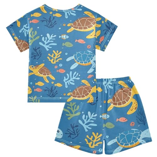 ALAZA Sea Turtle Fish Coral Reef Pajamas Short Sleeve 2 Piece Sleepwear Top and Bottom Pajama Set Unisex2