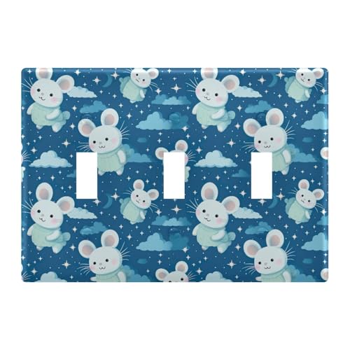 Light Switch Cover Cute Mouse Wall Plates for Electrical Outlets 3 Gang 202a8516