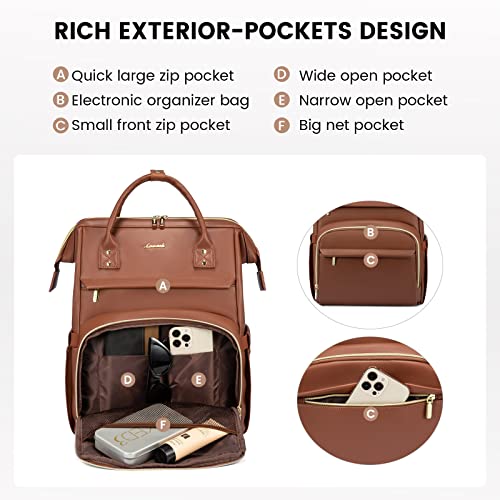Lovevook Laptop Backpack For Women Fashion 15.6 Inch,Leather Womens Backpack Purse School College Teacher Nurse Backpack Book Bags,Business Work Travel Backpack Computer Laptop Bag With Usb Port,Brown #TOP7